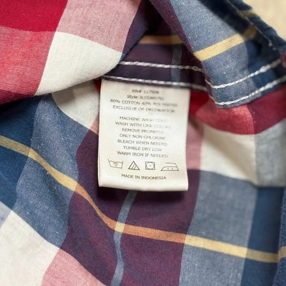Levi's Western Shirt XXL Red Blue Plaid‎ Cotton Blend Snap Front Classic Cowboy